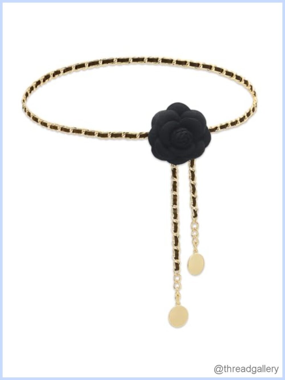 Metal Leather Interwoven Chain Belt Camellia Flower Waist Body Chain Adjustable